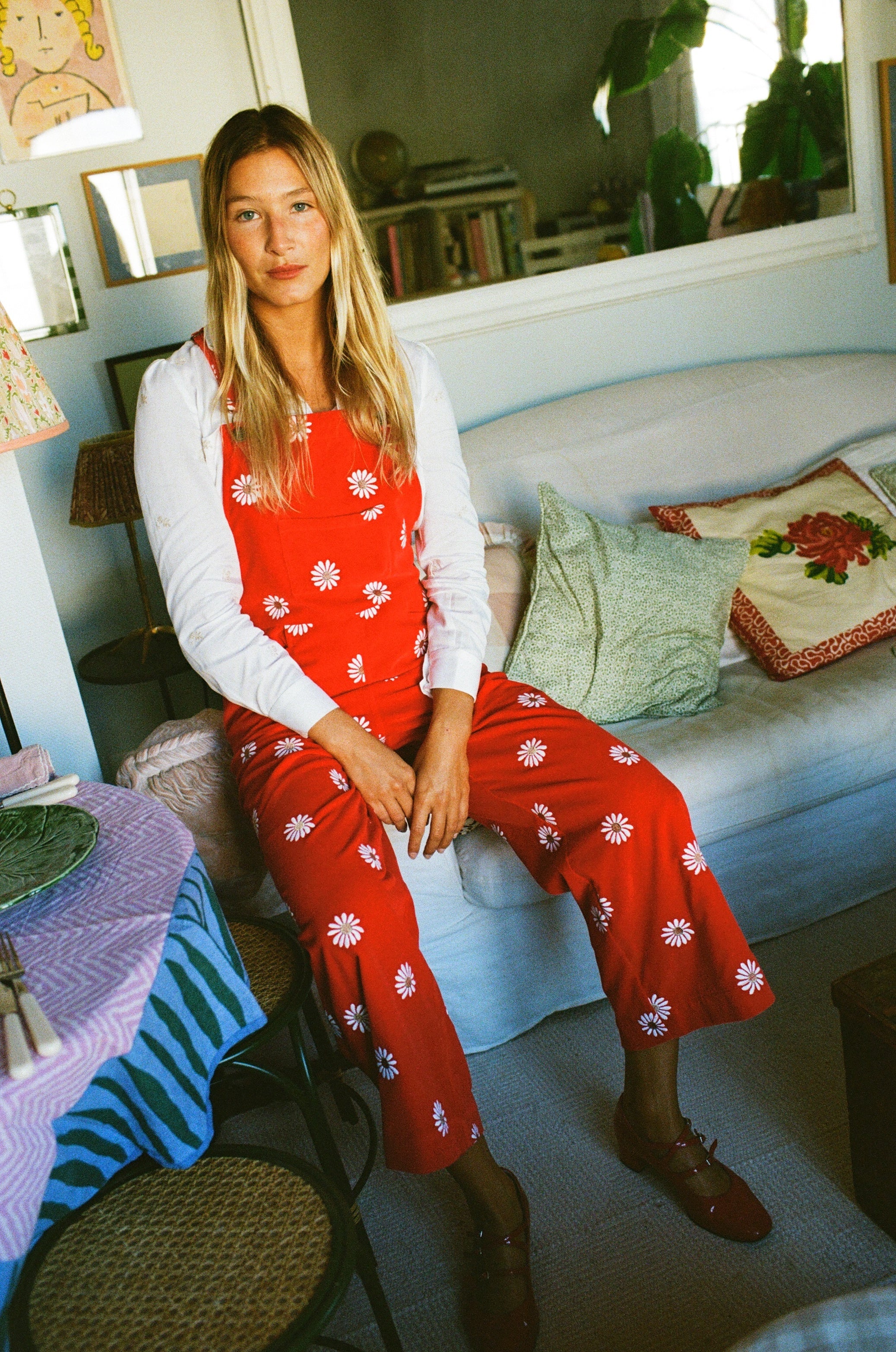Red velvet dungarees