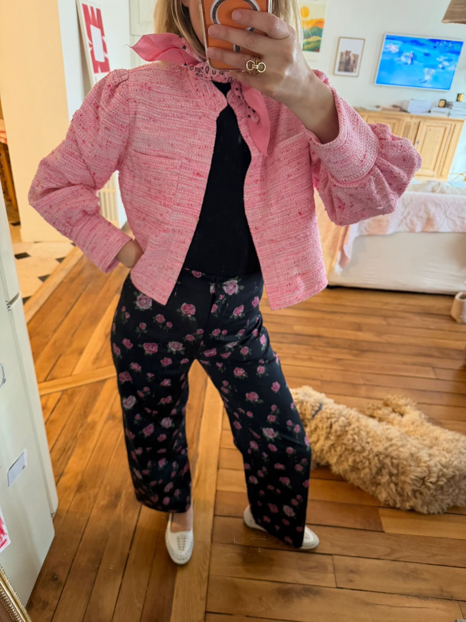 Pantalon Romy noir grandes fleurs