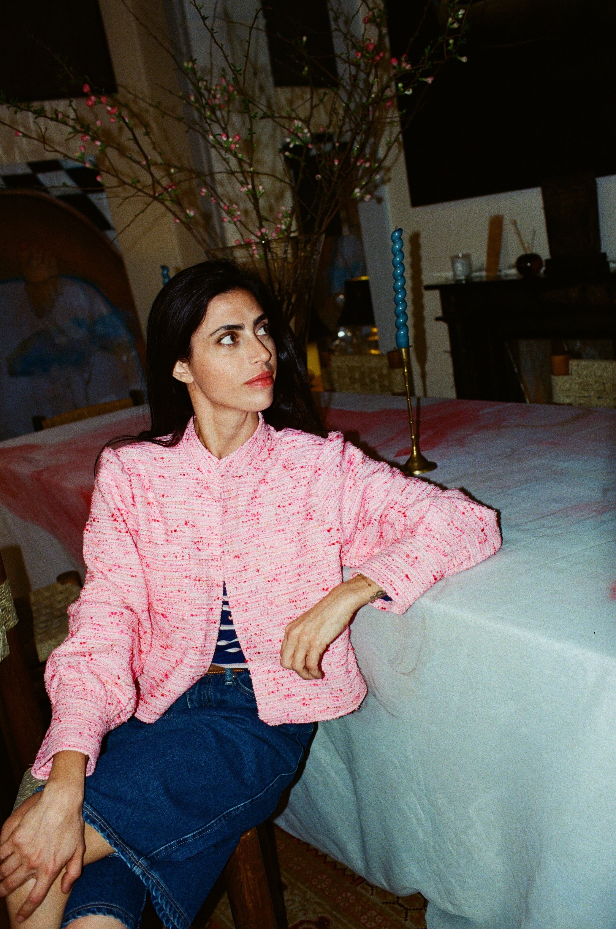 Veste Flower Girl tweed fuchsia