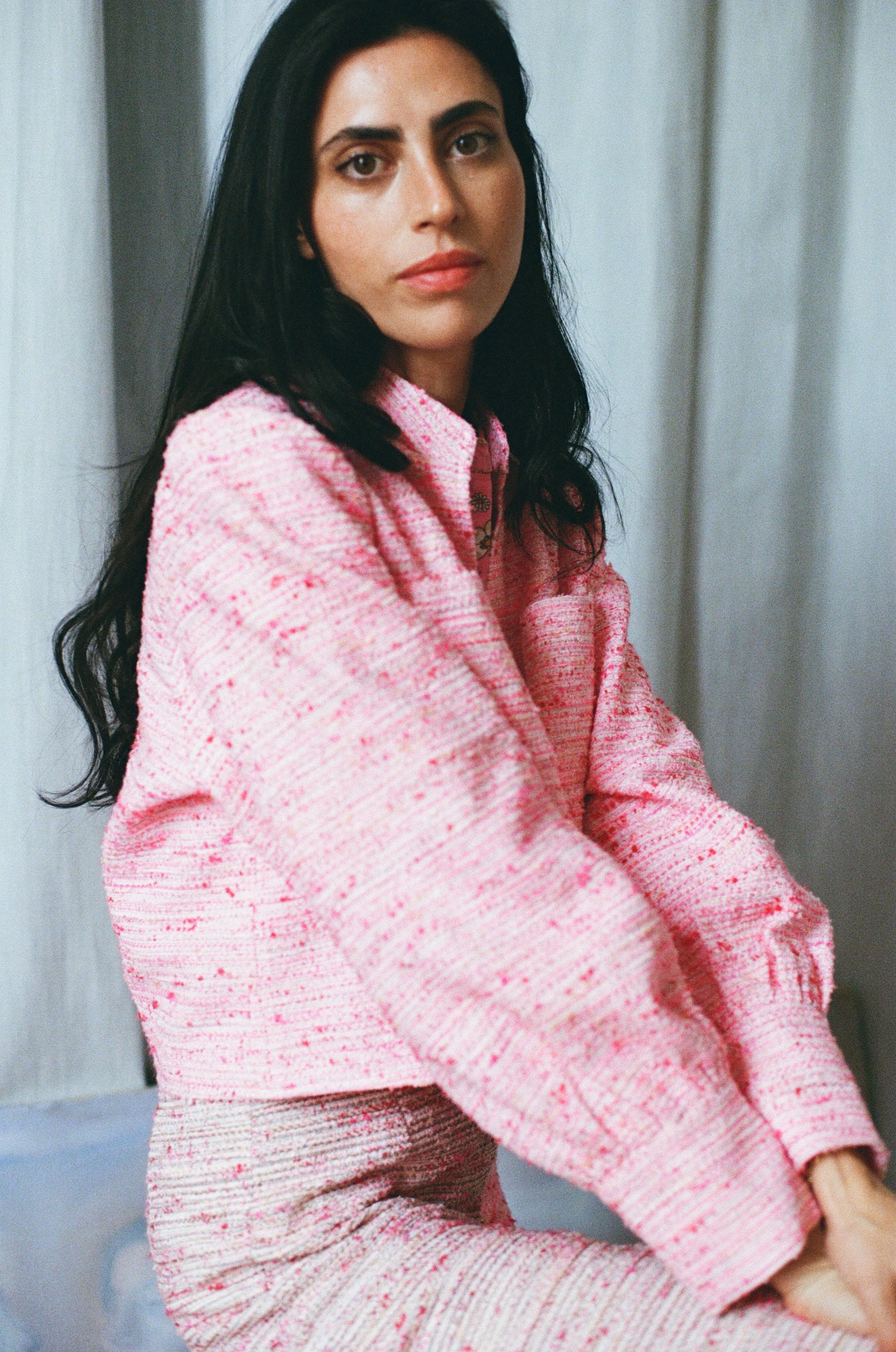 Veste Flower Girl tweed fuchsia