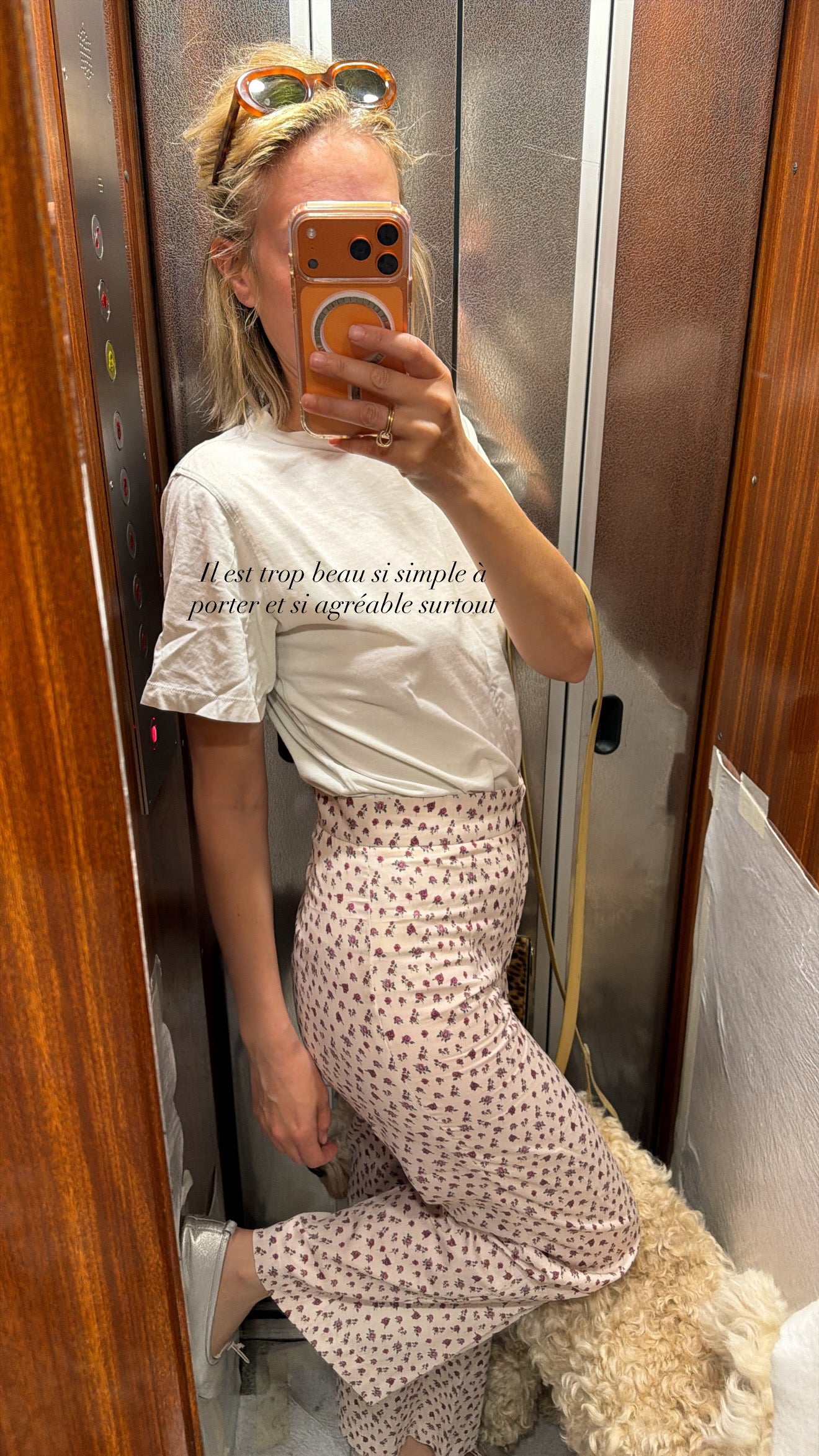 Pantalon Romy écru fleurs