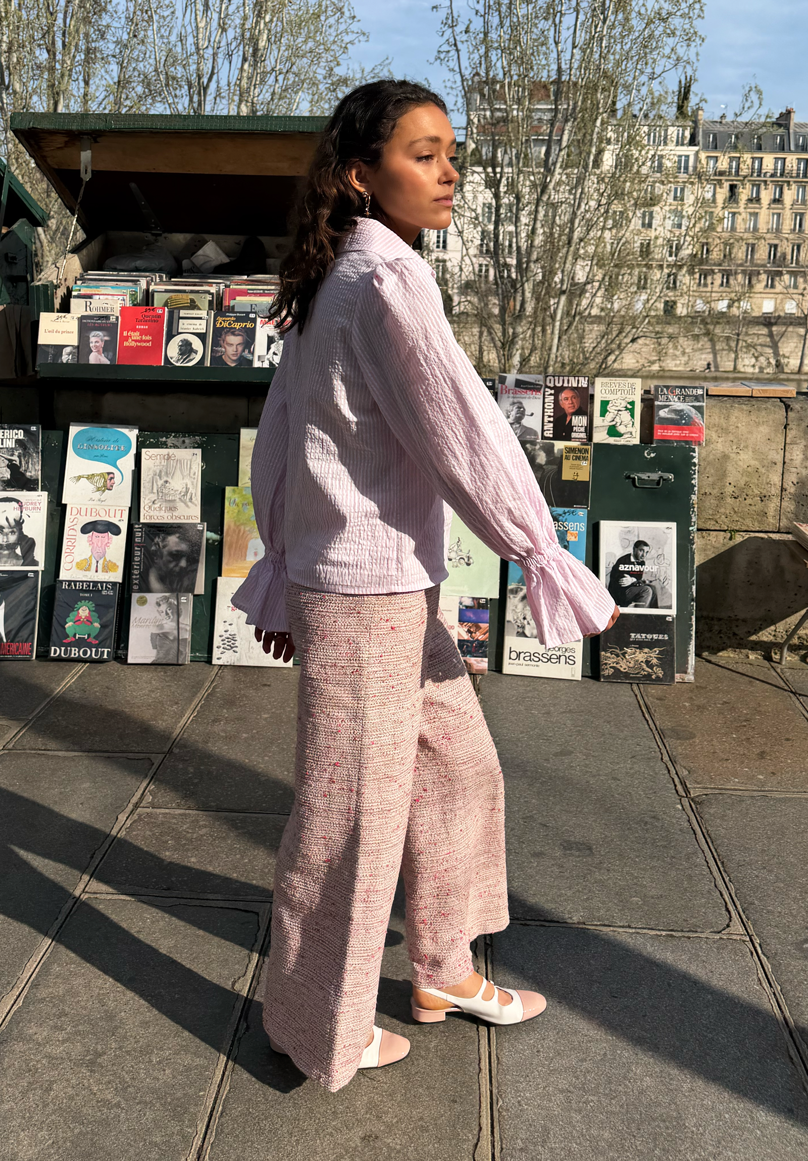 Pantalon Romy tweed rose pâle