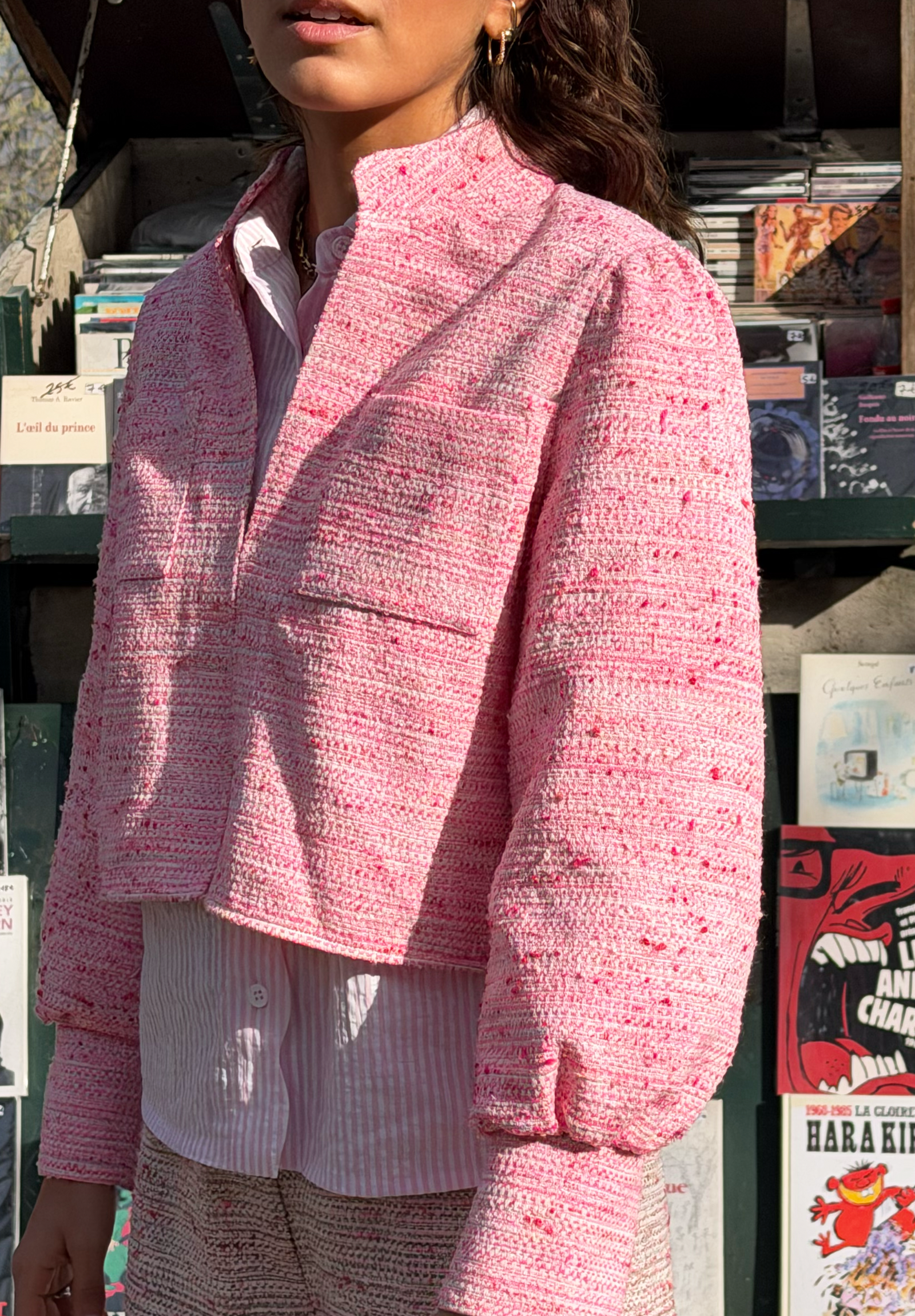 Veste Flower Girl tweed fuchsia