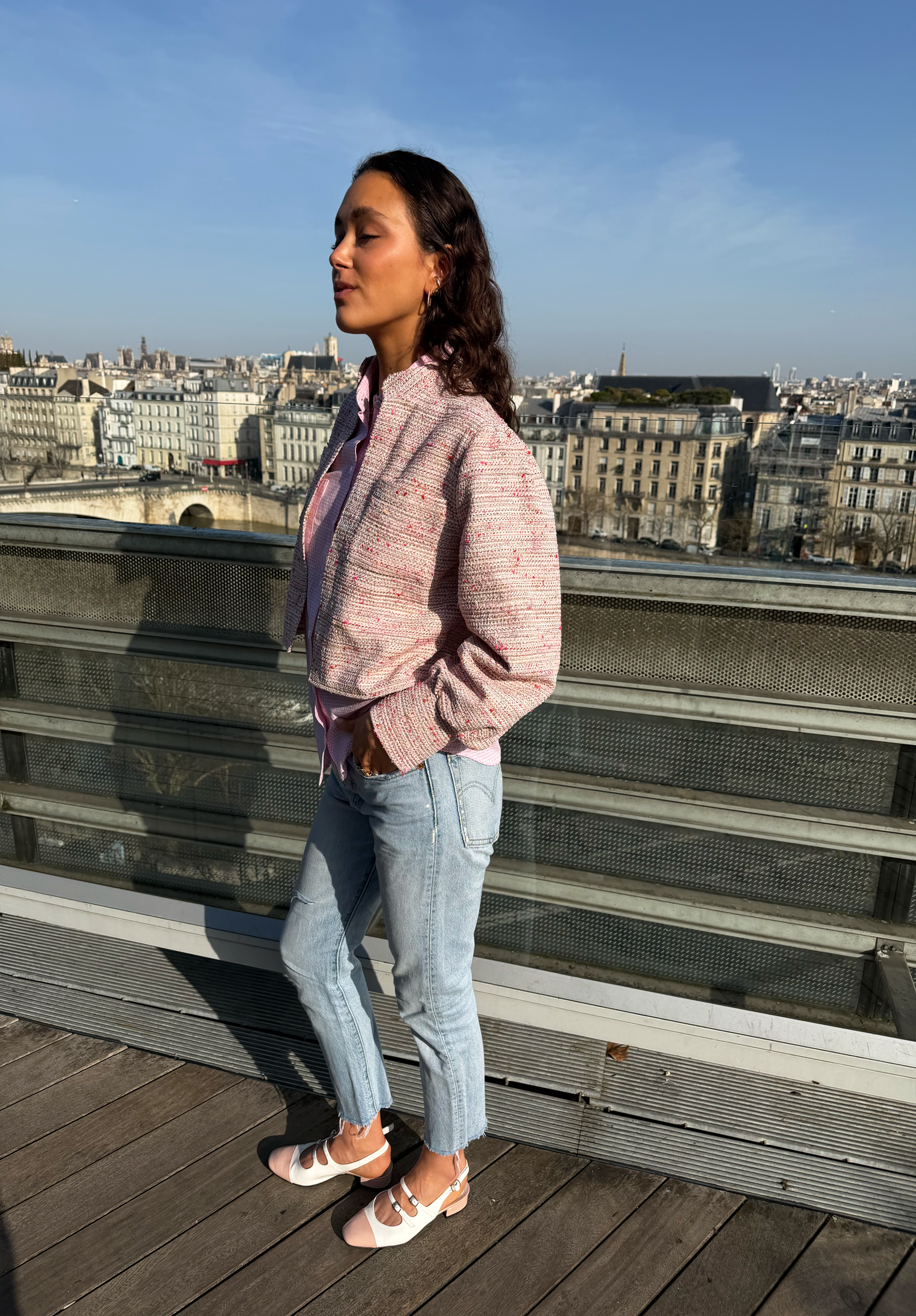 Pale pink tweed flower girl jacket