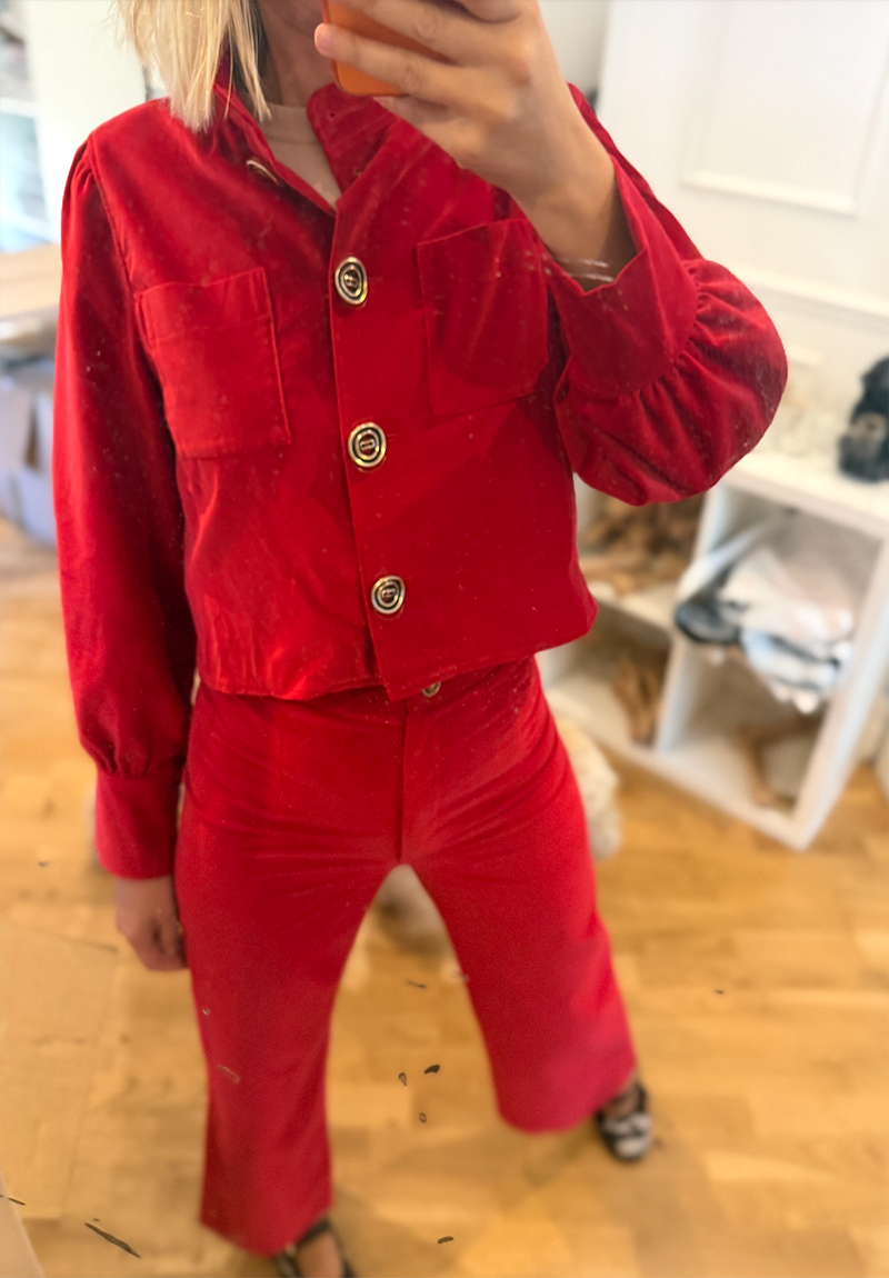 Veste Flower Girl velours rouge