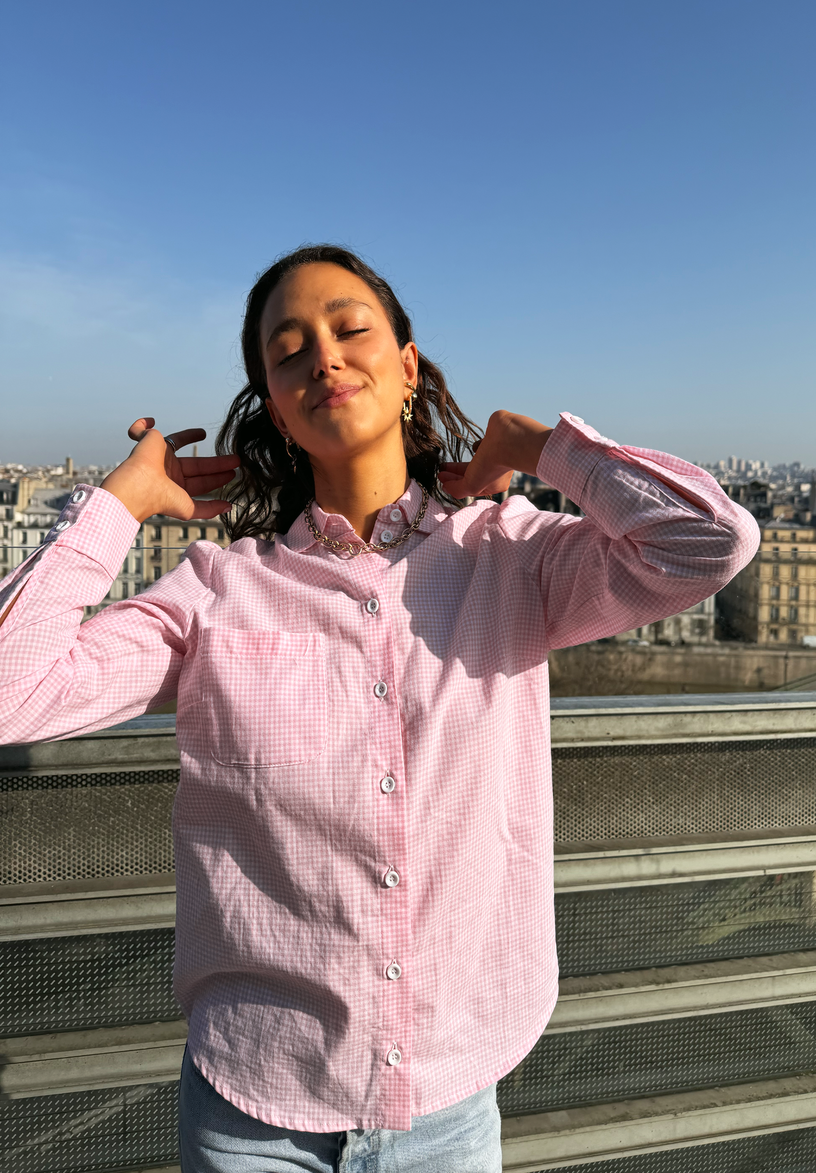 Pink gingham shirt