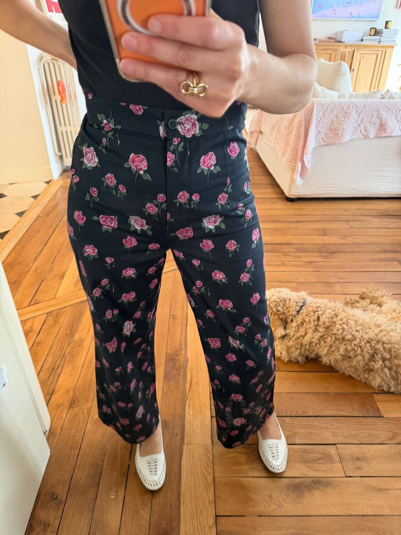 Pantalon Romy noir grandes fleurs