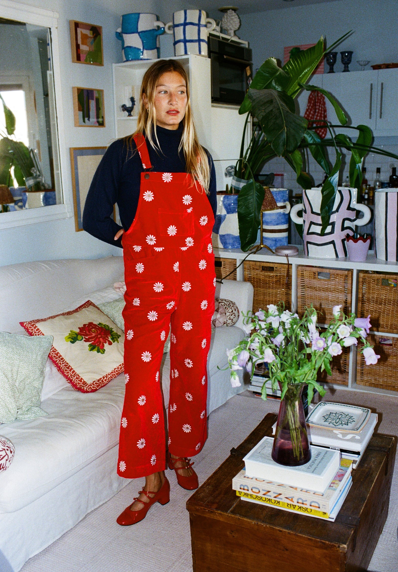 Red velvet dungarees