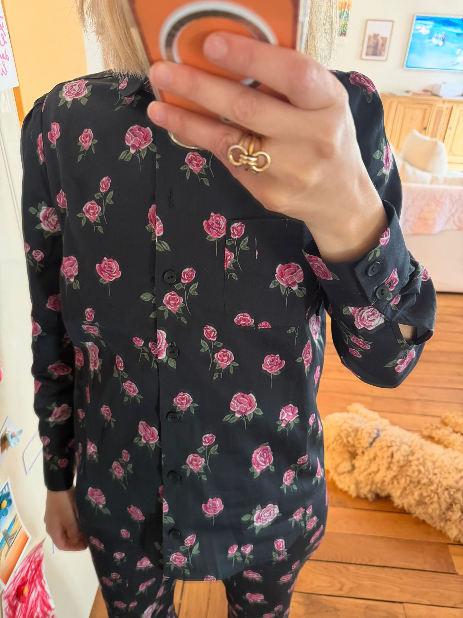 Chemise Vic noire fleurs