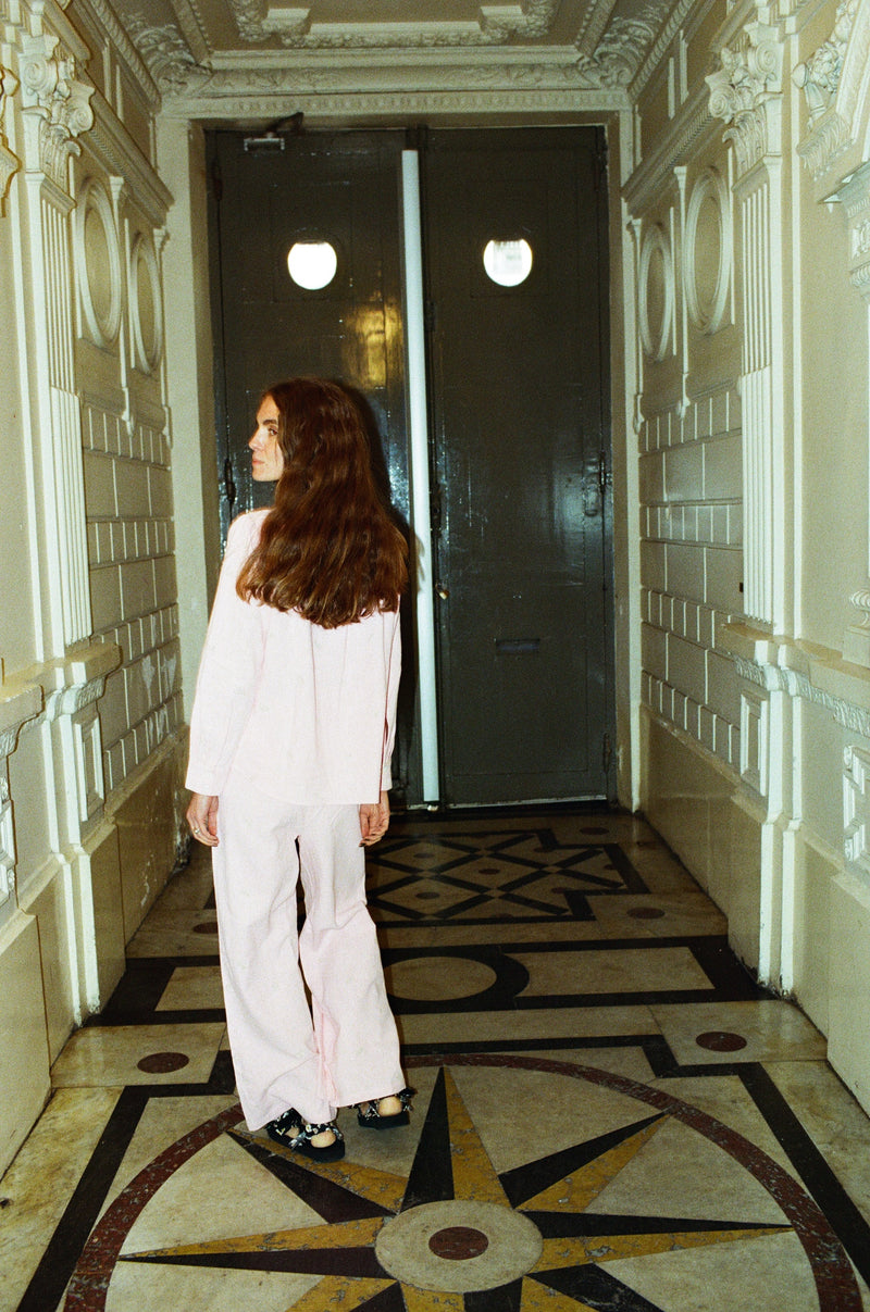 Romy pink embroidered linen pants
