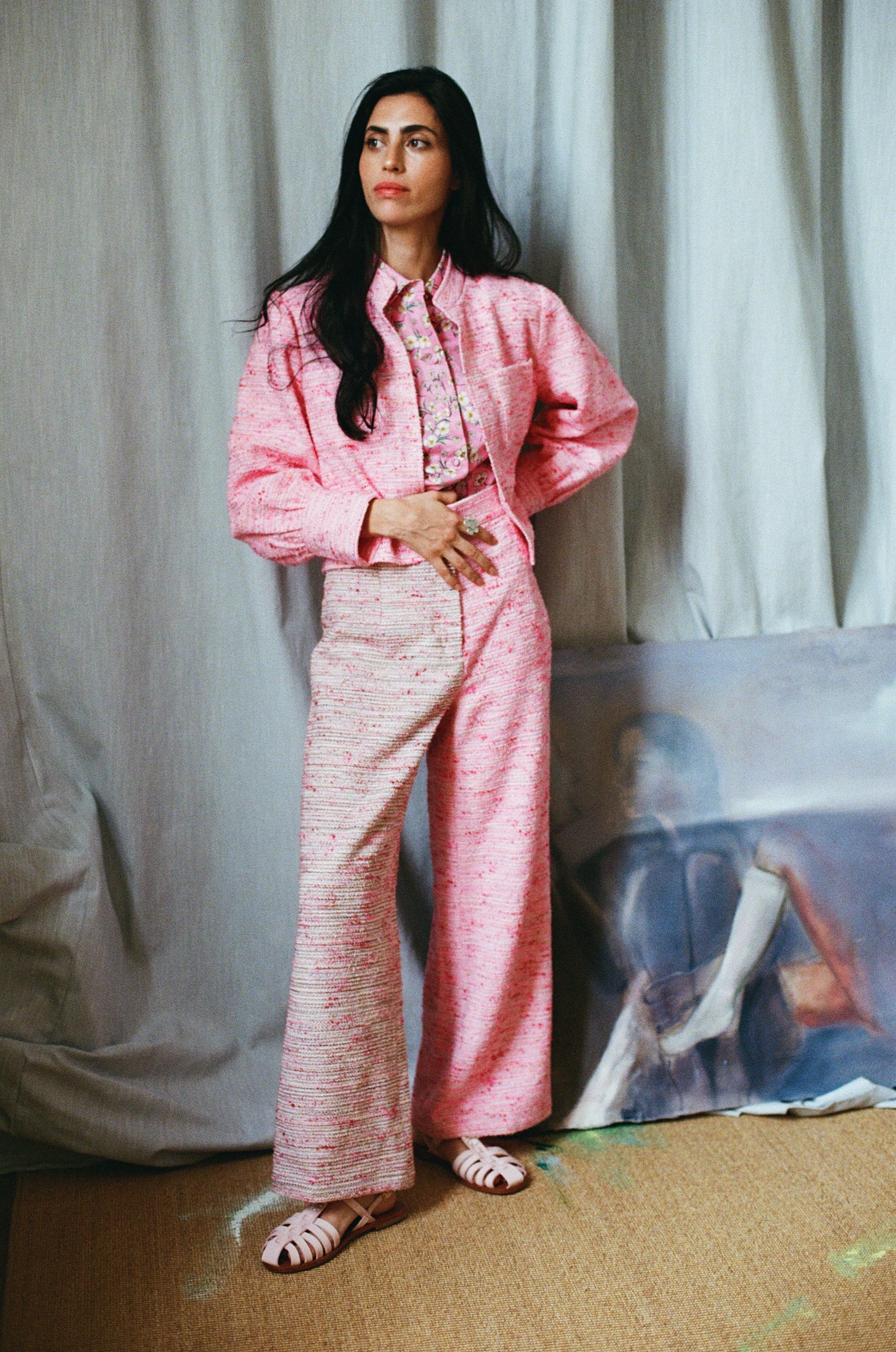 Veste Flower Girl tweed fuchsia