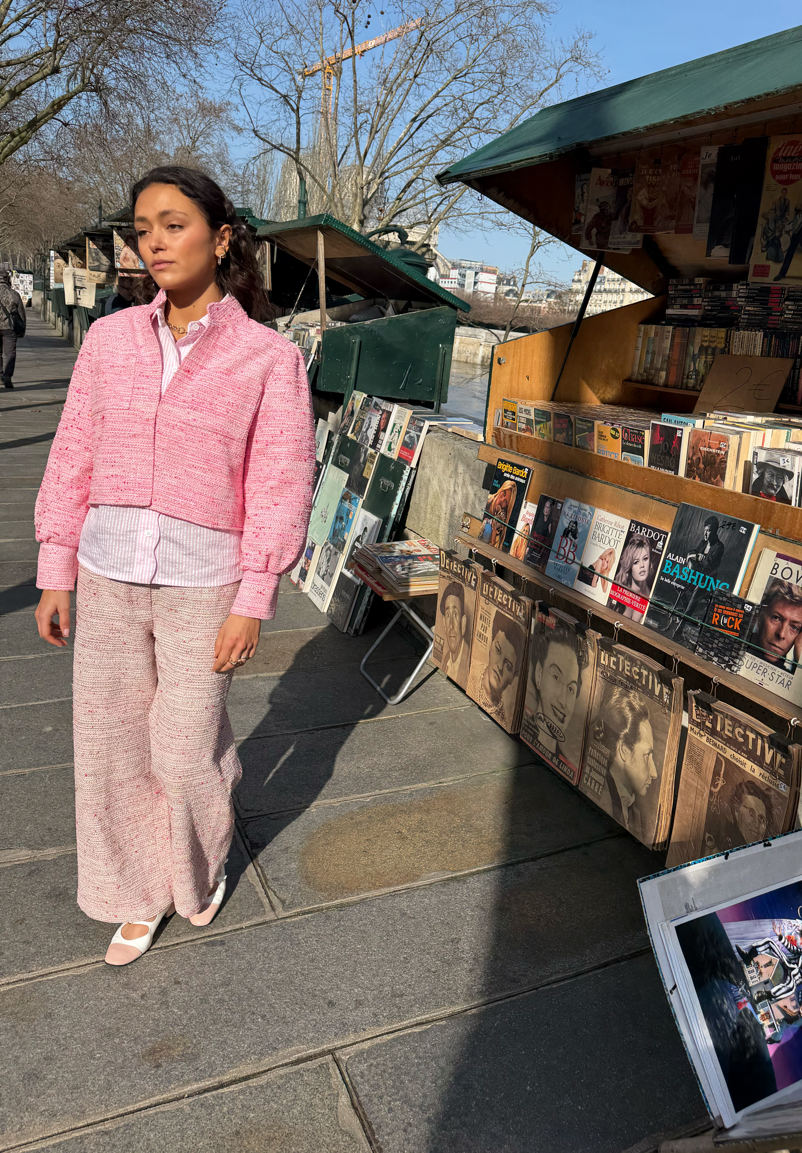 Veste Flower Girl tweed fuchsia