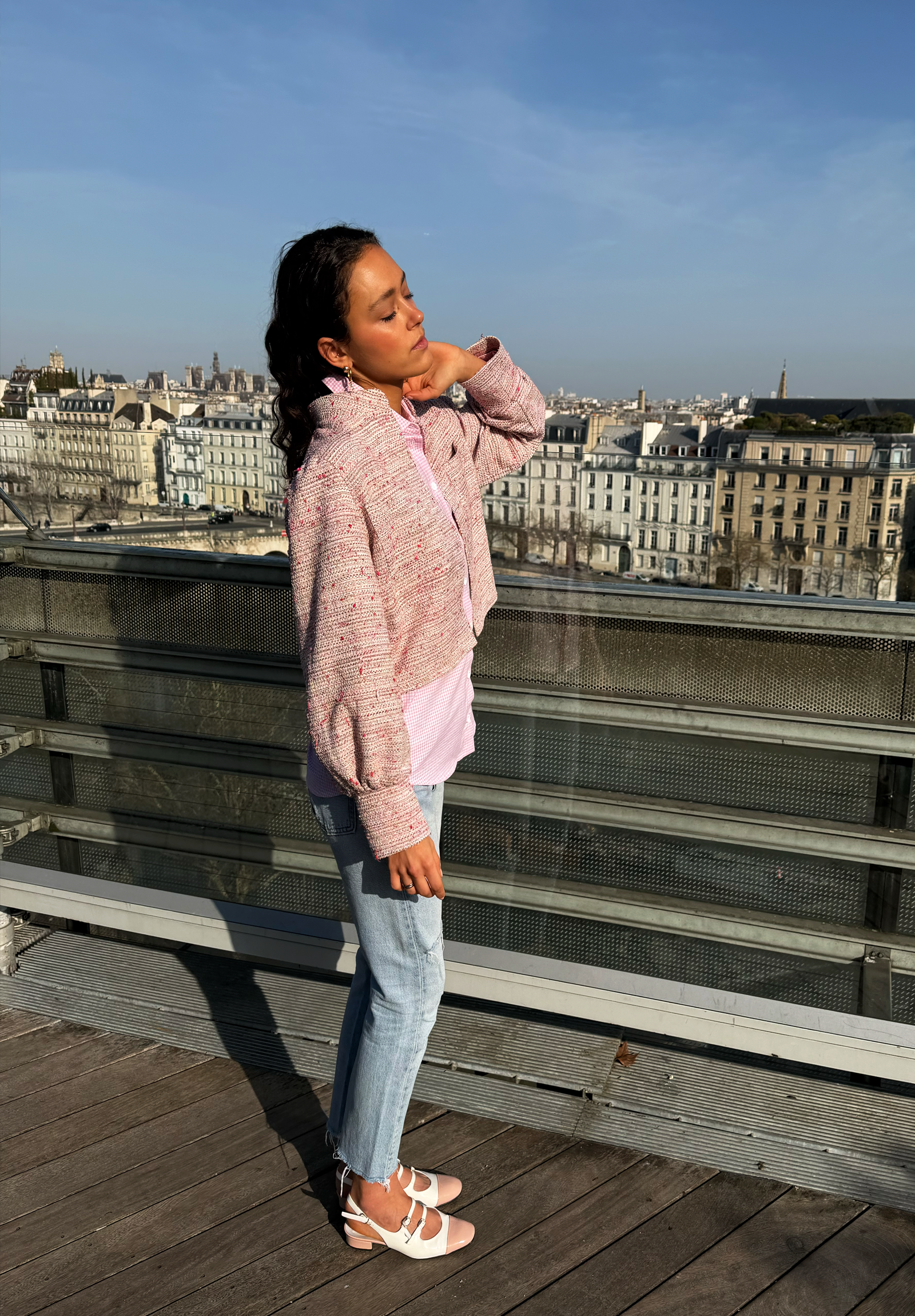 Pale pink tweed flower girl jacket