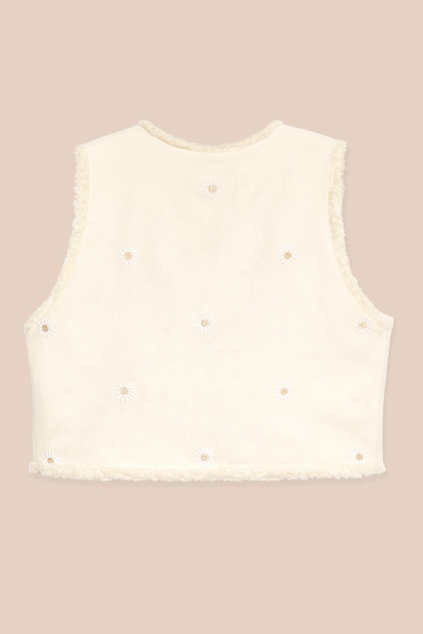 Ecru embroidered wool vest 