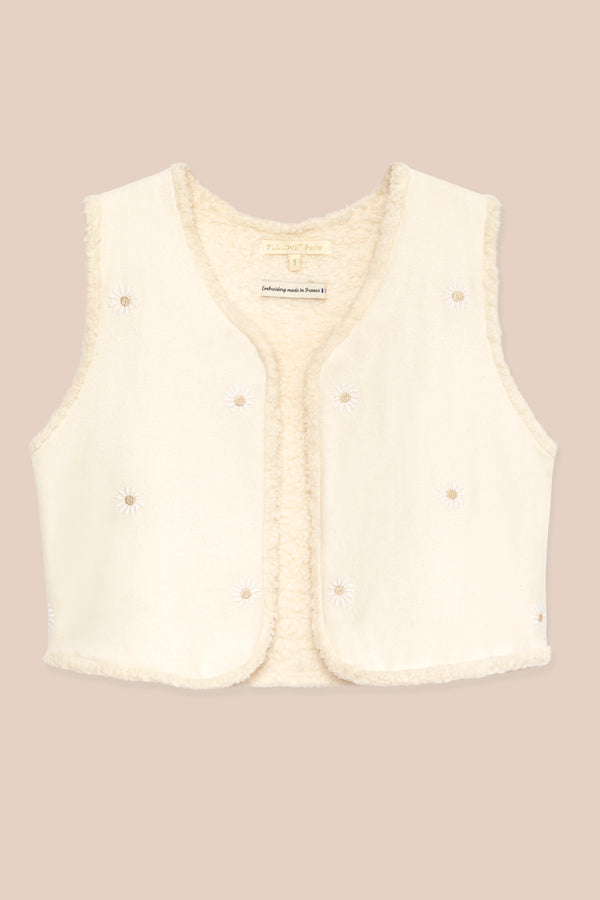 Ecru embroidered wool vest 