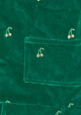 Green velvet overalls