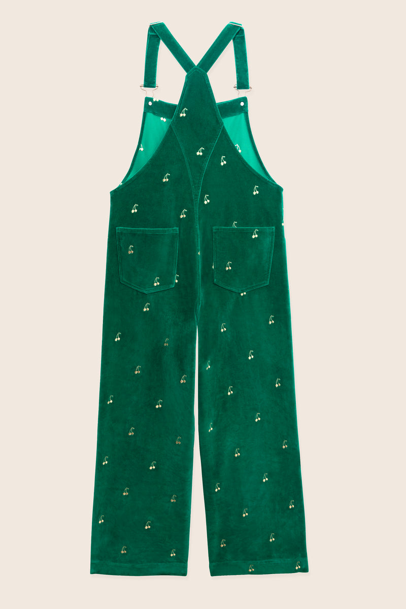 Green velvet overalls