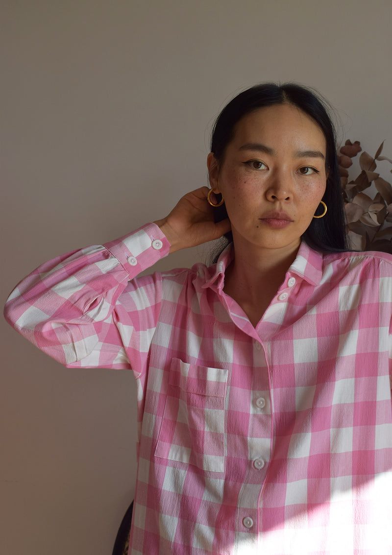 Robe chemise Chloé carreaux rose