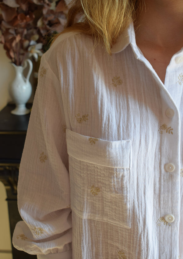 Robe chemise Chloé blanche brodée