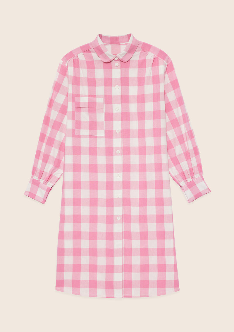 Robe chemise Chloé carreaux rose