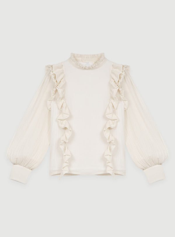 Maje_Blouse_Creme_Volants_Face
